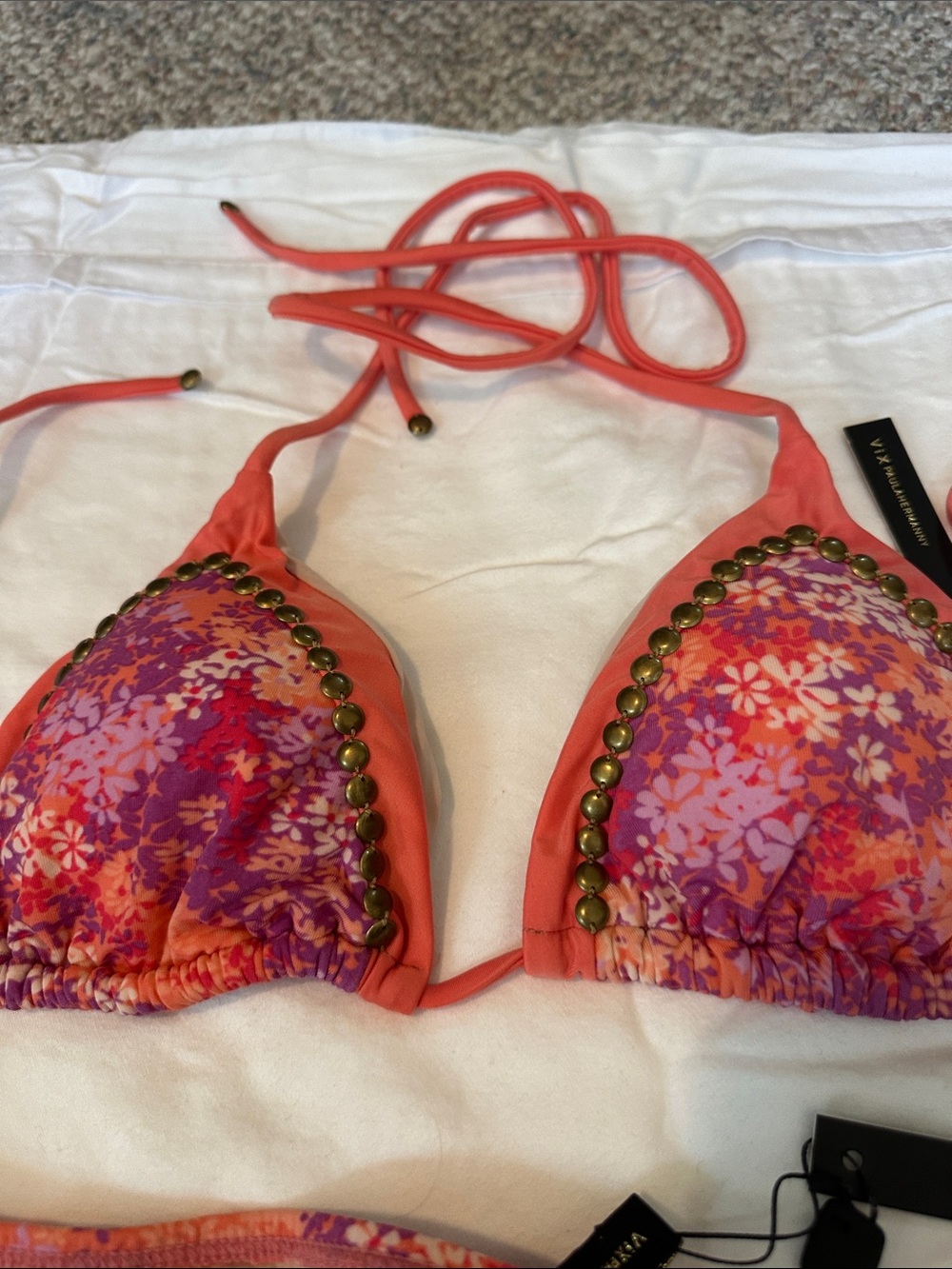 Vix Coral Pink & Purple Floral Studded Triangle Bikini - Picture 3 of 4